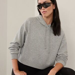 Athleta Alpine Merino Wool & Cashmere Cropped Hoodie Sweater Grey